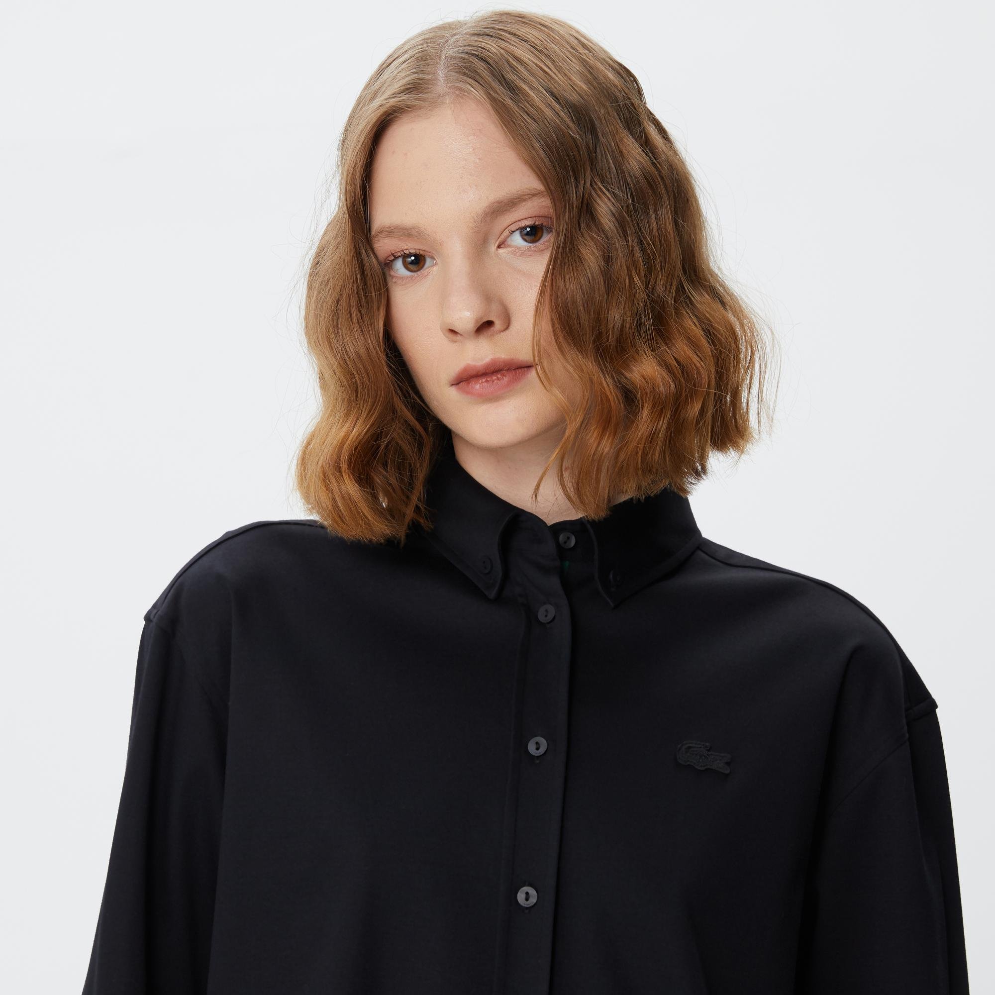 Lacoste Kadın Oversized Uzun Kollu Siyah Gömlek