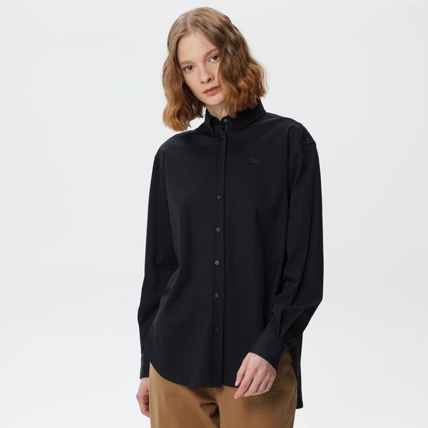 Lacoste Kadın Oversized Uzun Kollu Siyah Gömlek