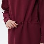 Lacoste Kadın Loose Fit Uzun Kollu Dik Yaka Baskılı Bordo Elbise