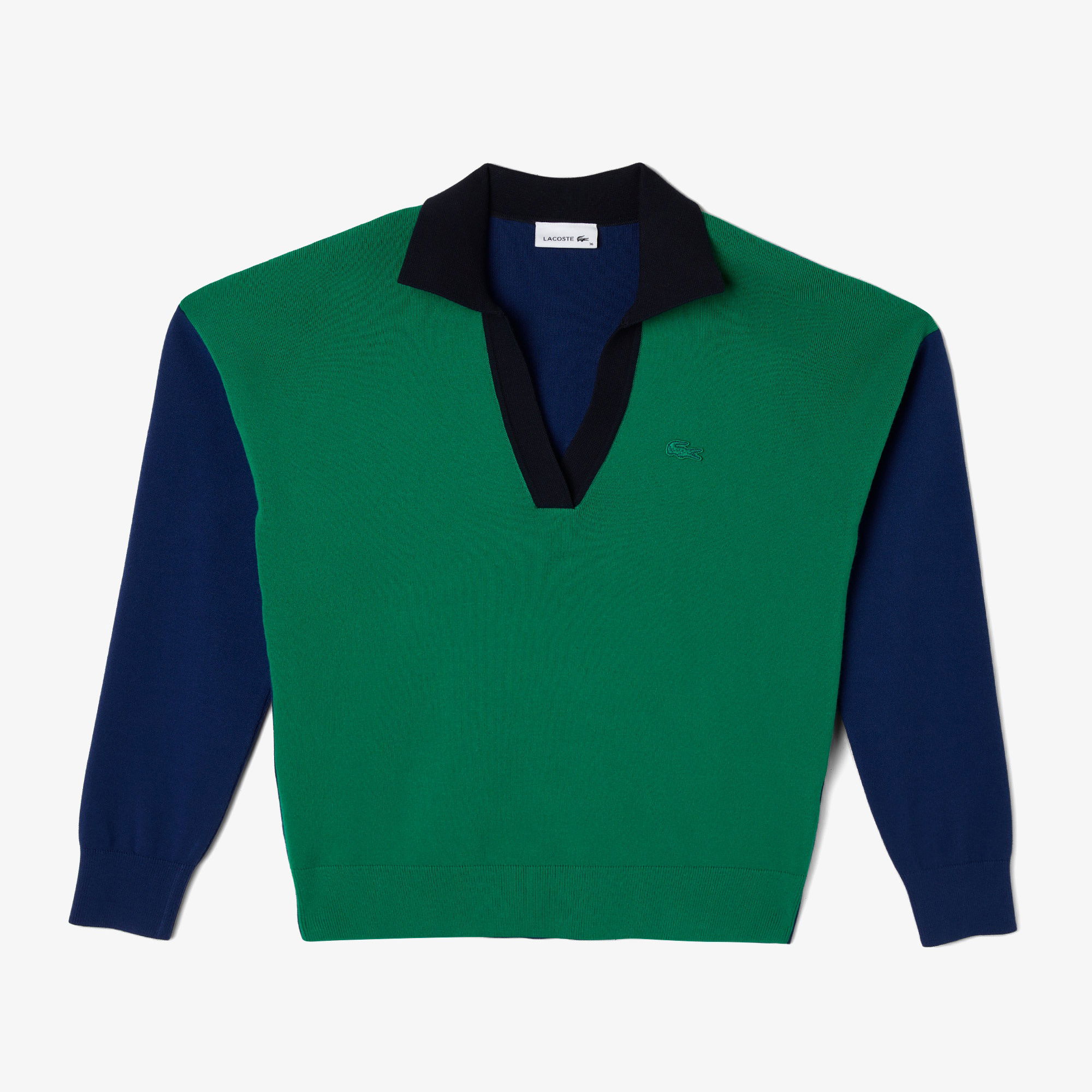 Lacoste Kadın Regular Fit Polo Yaka Renk Bloklu Yeşil Kazak