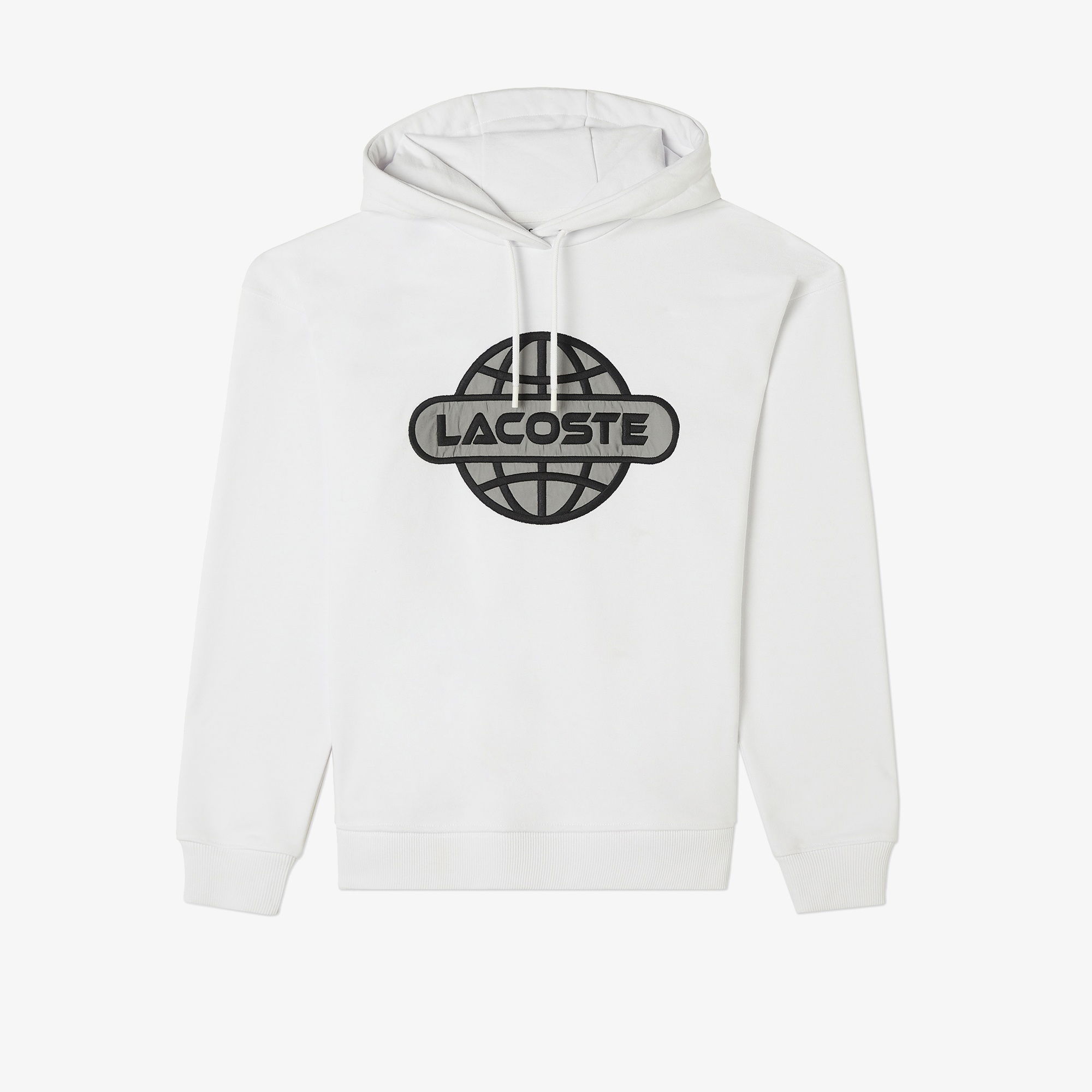 Lacoste Erkek Relaxed Fit Kapüşonlu Baskılı Beyaz Sweatshirt