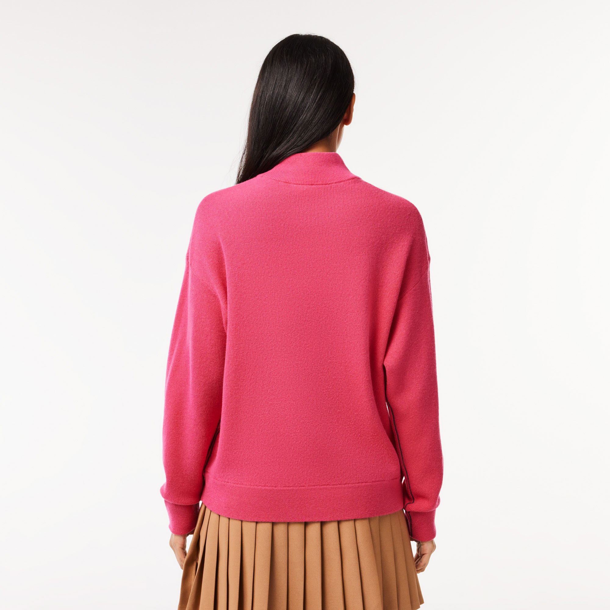 Lacoste Kaşmir Kadın Dik Yaka Pembe Kazak
