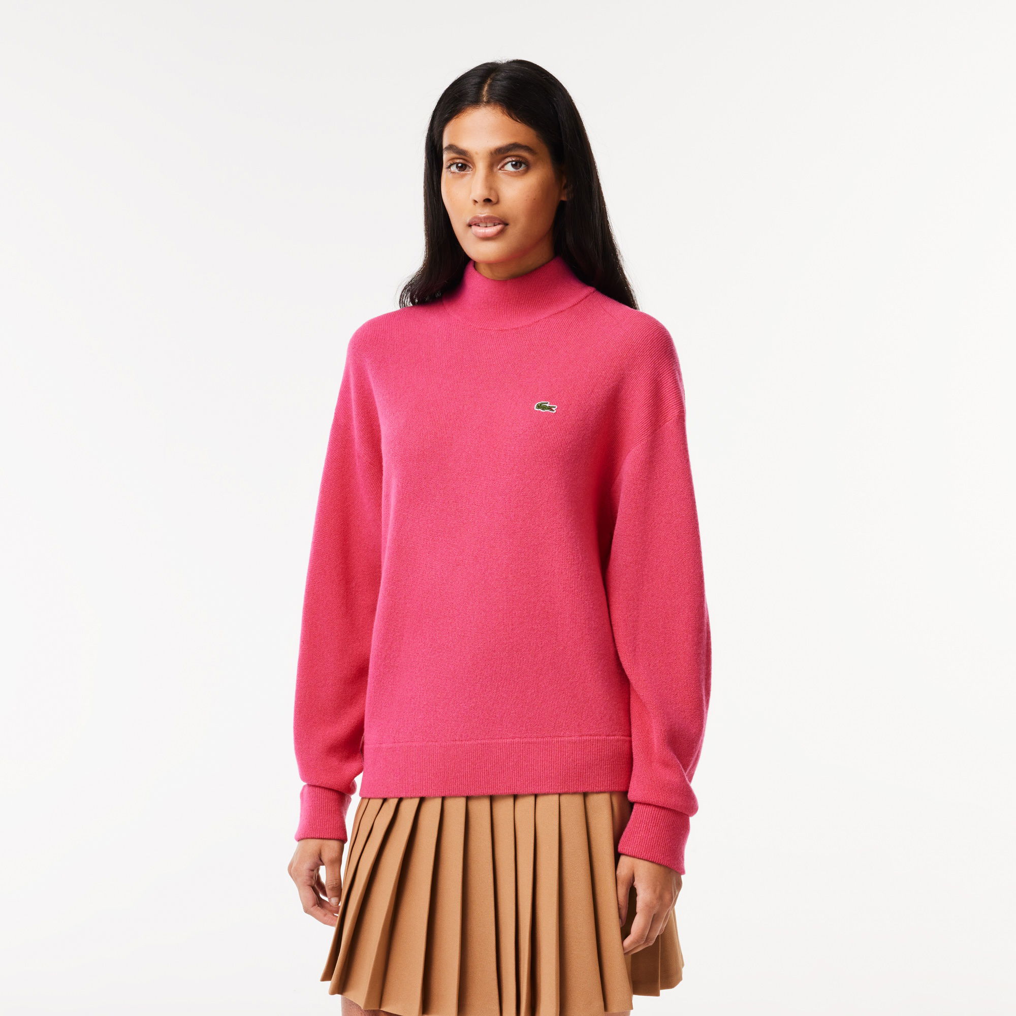 Lacoste Kaşmir Kadın Dik Yaka Pembe Kazak