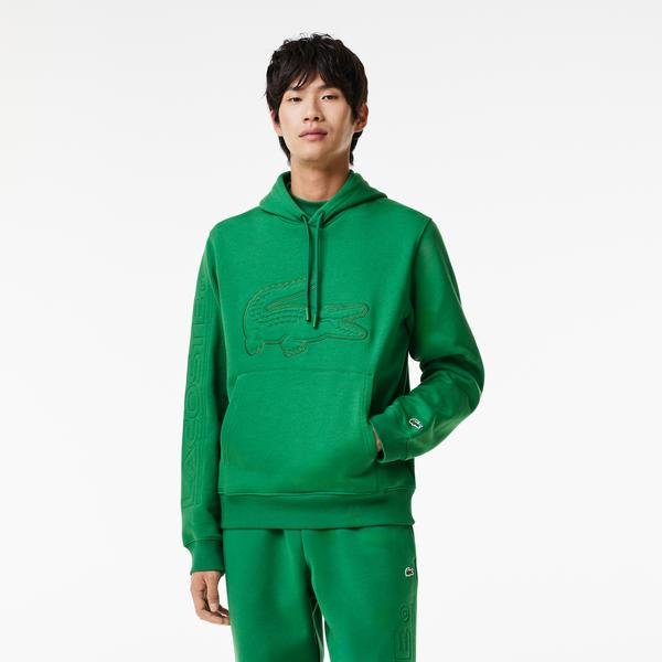 Lacoste Erkek Relaxed Fit Kapüşonlu Baskılı Yeşil Sweatshirt