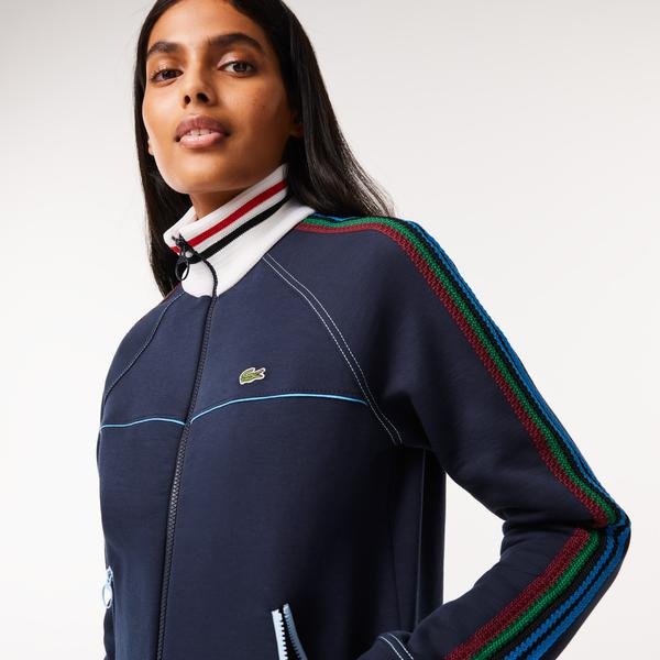 Lacoste Kadın Regular Fit Fermuarlı Renk Bloklu Lacivert Sweatshirt