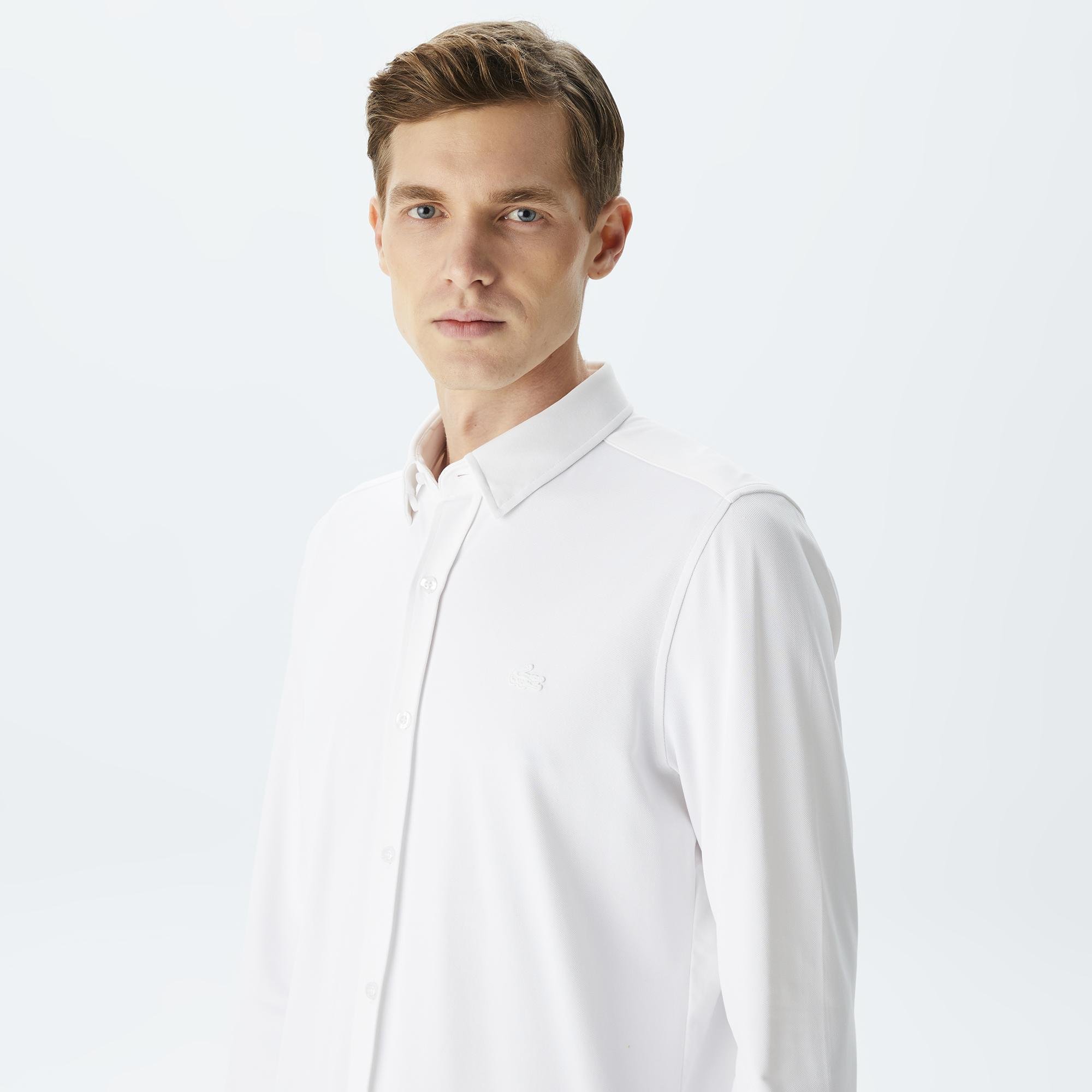 Lacoste Erkek Slim Fit Düğmeli Yaka Beyaz Gömlek