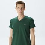 Lacoste Erkek Slim Fit V yaka Yeşil T-Shirt