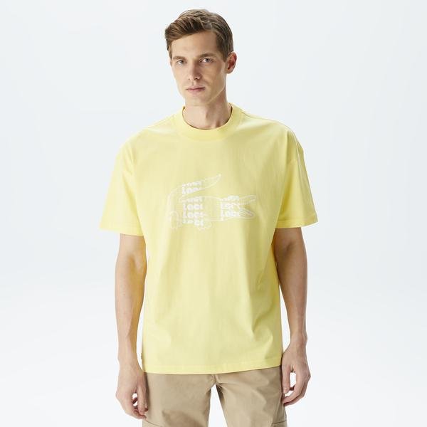 Lacoste Erkek Oversize Fit Bisiklet Yaka Baskılı Sarı T-Shirt