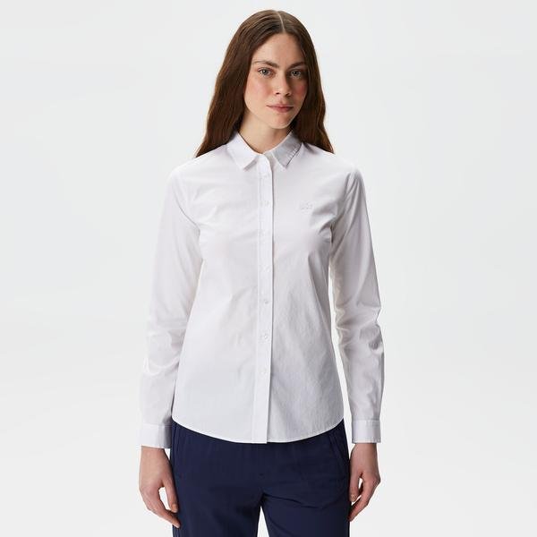 Lacoste Kadın Slim Fit Beyaz Gömlek