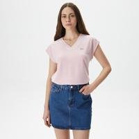 Lacoste Kadın Slim Fit V Yaka Pembe T-ShirtT03