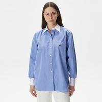 Lacoste Kadın Regular Fit Çizgili Mavi GömlekIIY