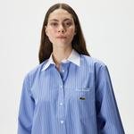 Lacoste Kadın Regular Fit Çizgili Mavi Gömlek