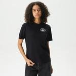 Lacoste Kadın Bisiklet Yaka Baskılı Siyah T-Shirt