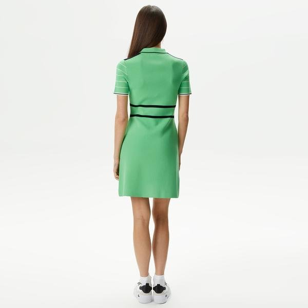 Lacoste Kadın Flare Fit Polo Yaka Yeşil Elbise_1
