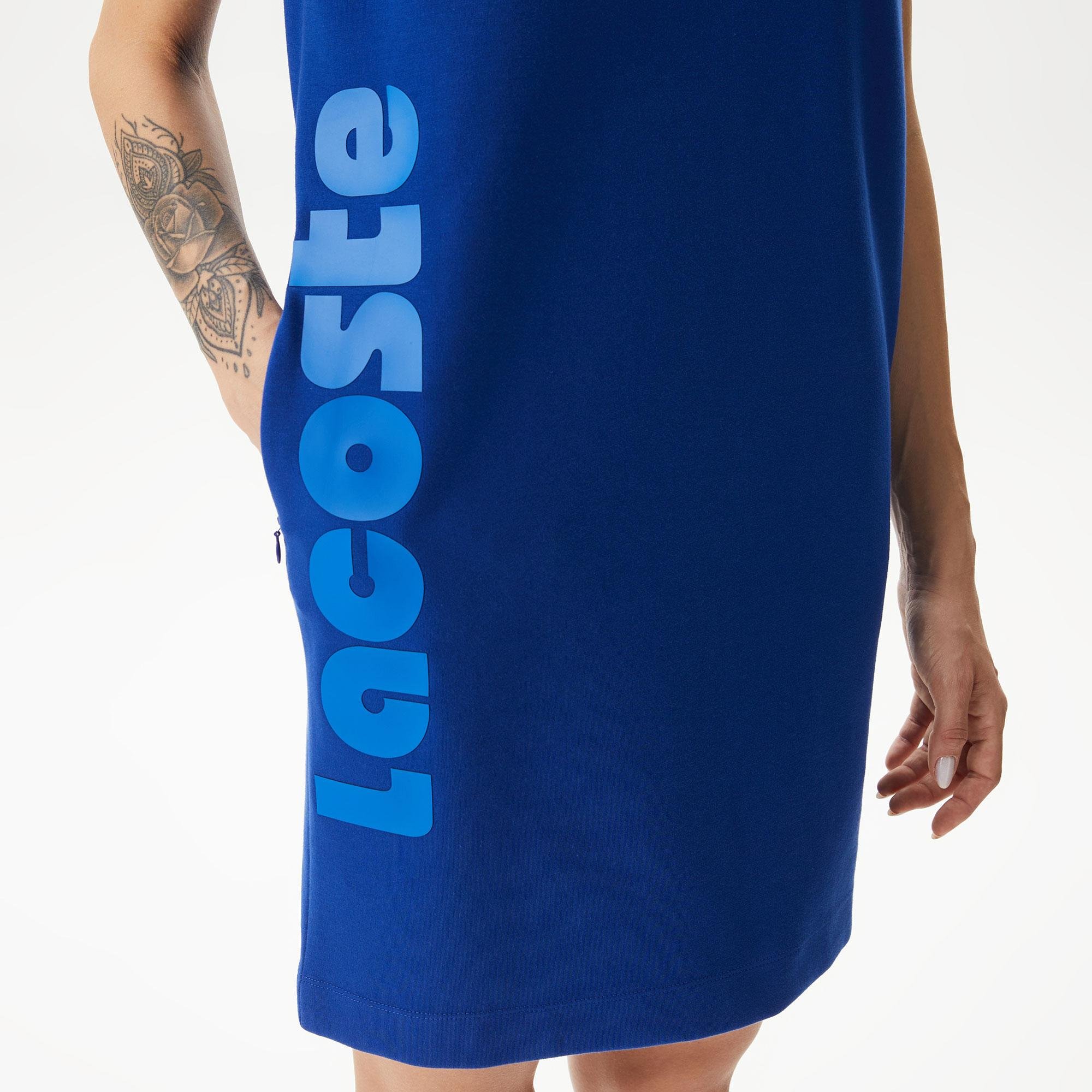 Lacoste Kadın Straight Fit Kolsuz Baskılı Mavi Elbise