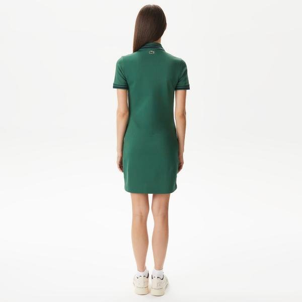 Lacoste Kadın Straight Fit Yarım Fermuarlı Yeşil Elbise