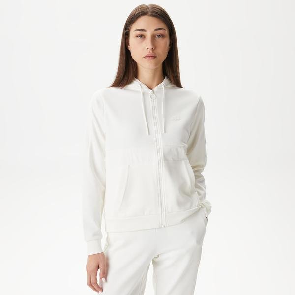 Lacoste Kadın Regular Fit Kapüşonlu Beyaz Sweatshirt