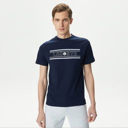 Lacoste Erkek Regular Fit Bisiklet Yaka Baskılı Lacivert T-Shirt Lacivert