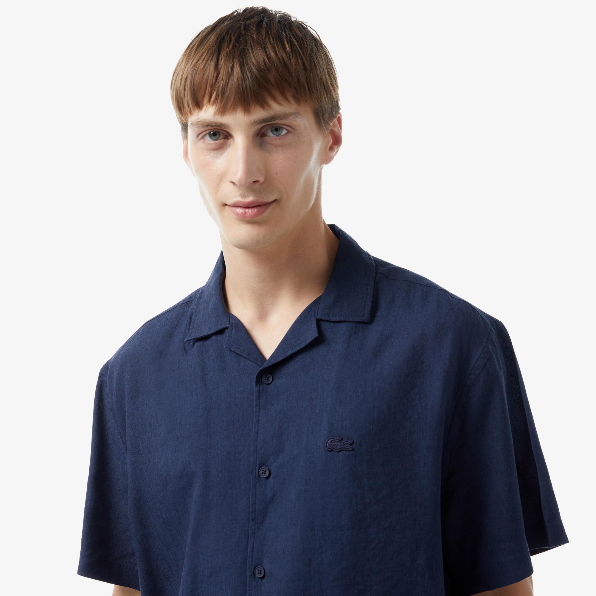 Lacoste Erkek Relaxed Fit Kısa Kollu Lacivert Gömlek
