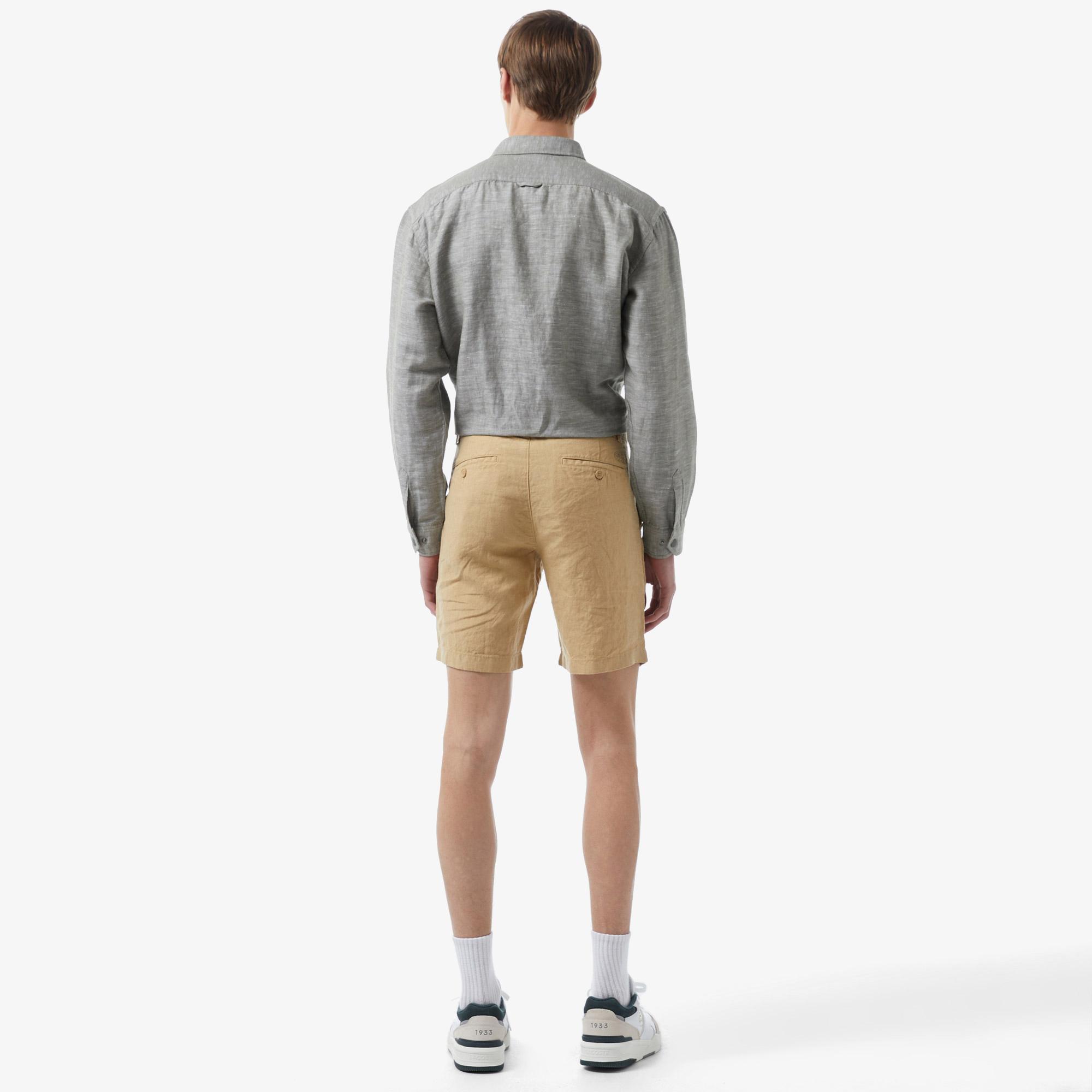 Lacoste Erkek Slim Fit Keten Bej Bermuda