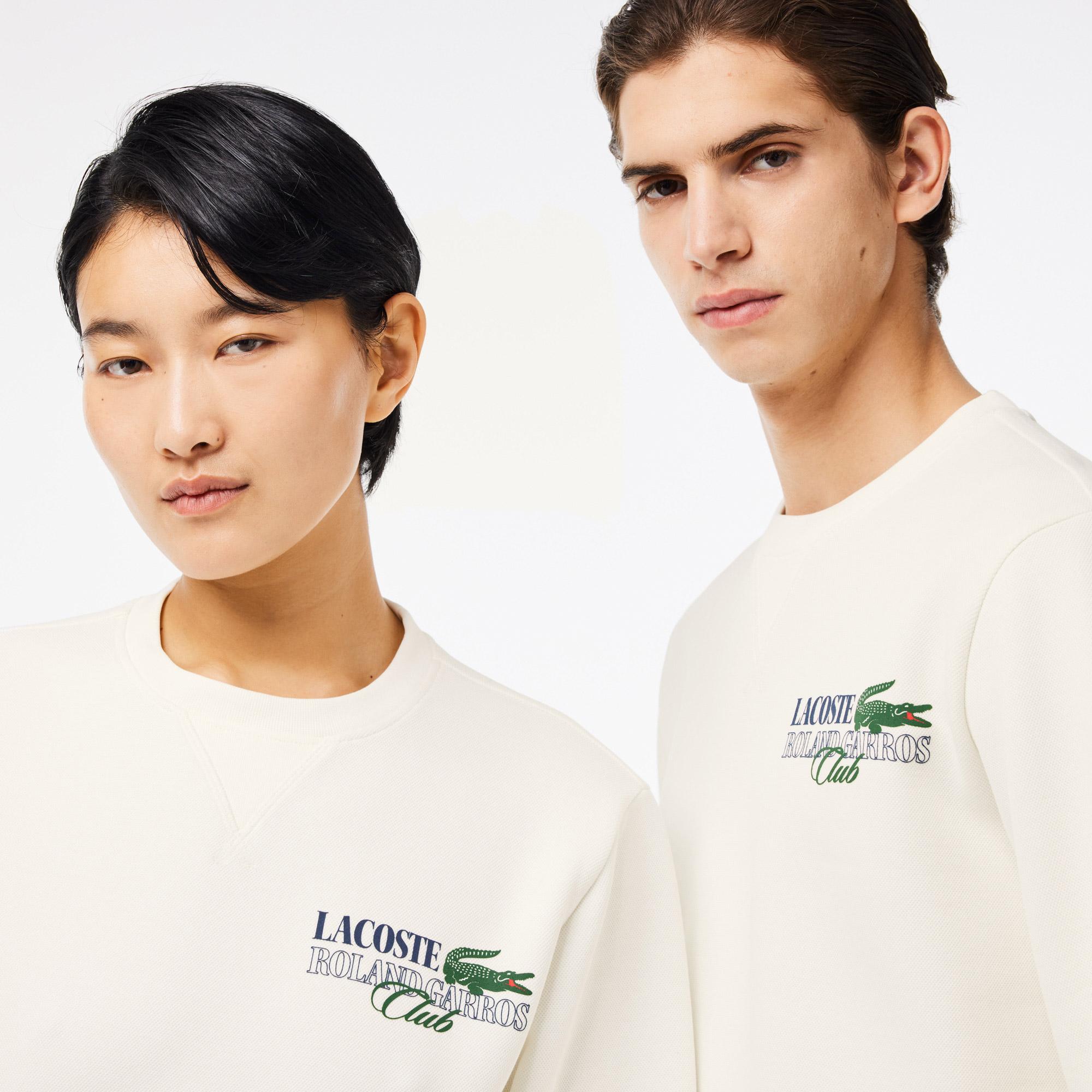 Lacoste Roland Garros Unisex Relaxed Fit Bisiklet Yaka Beyaz Sweatshirt
