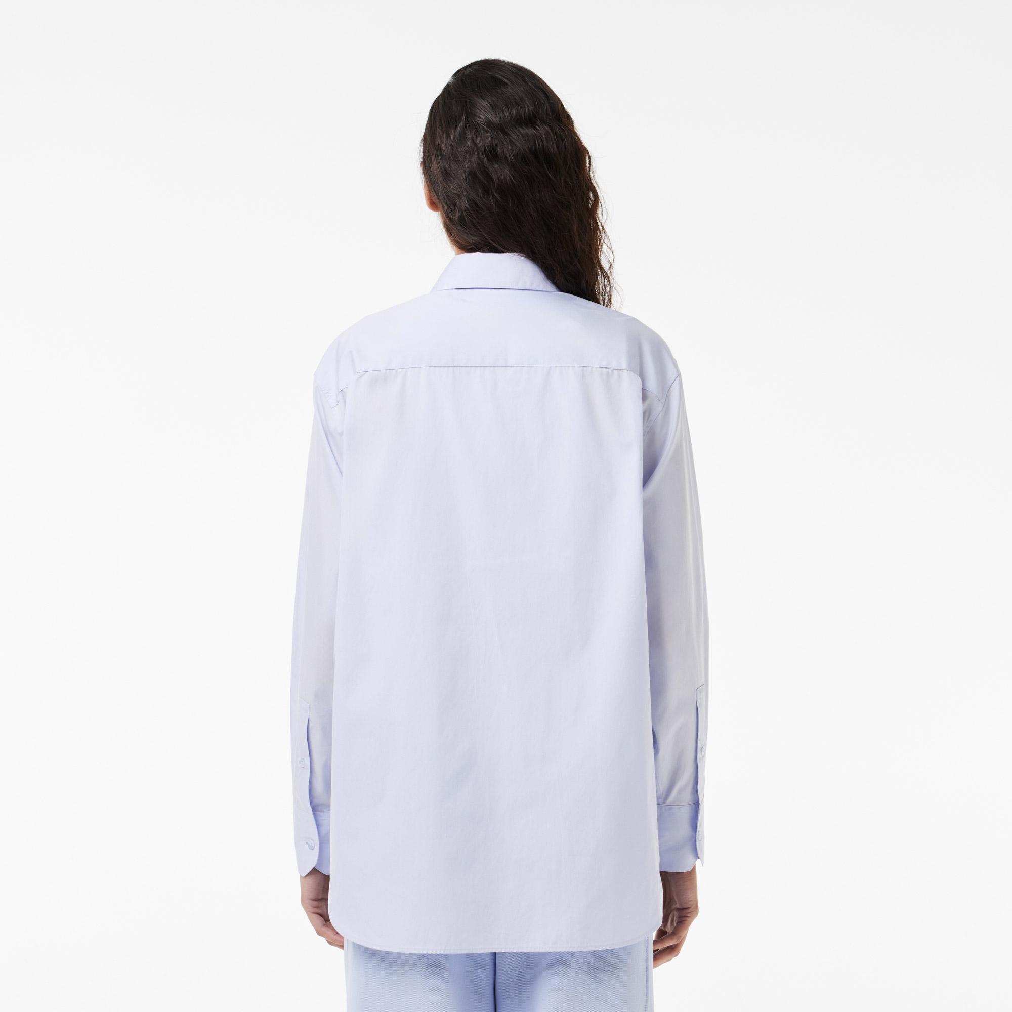 Lacoste Kadın Oversize Çizgili Mavi Gömlek