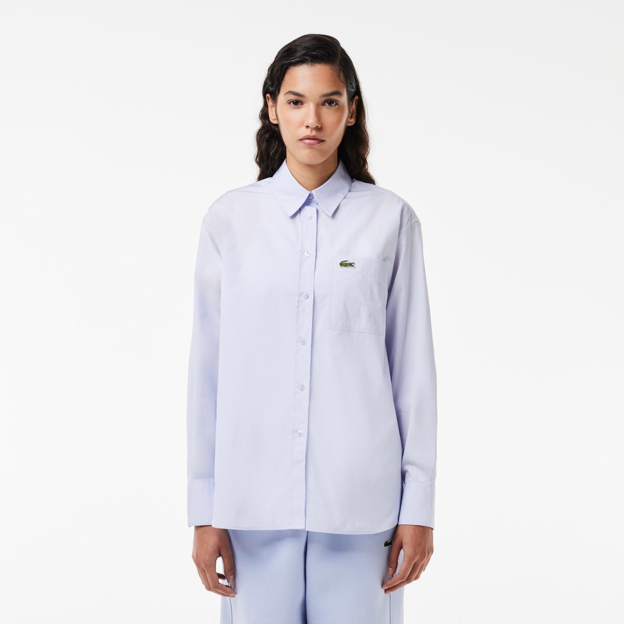 Lacoste Kadın Oversize Çizgili Mavi Gömlek