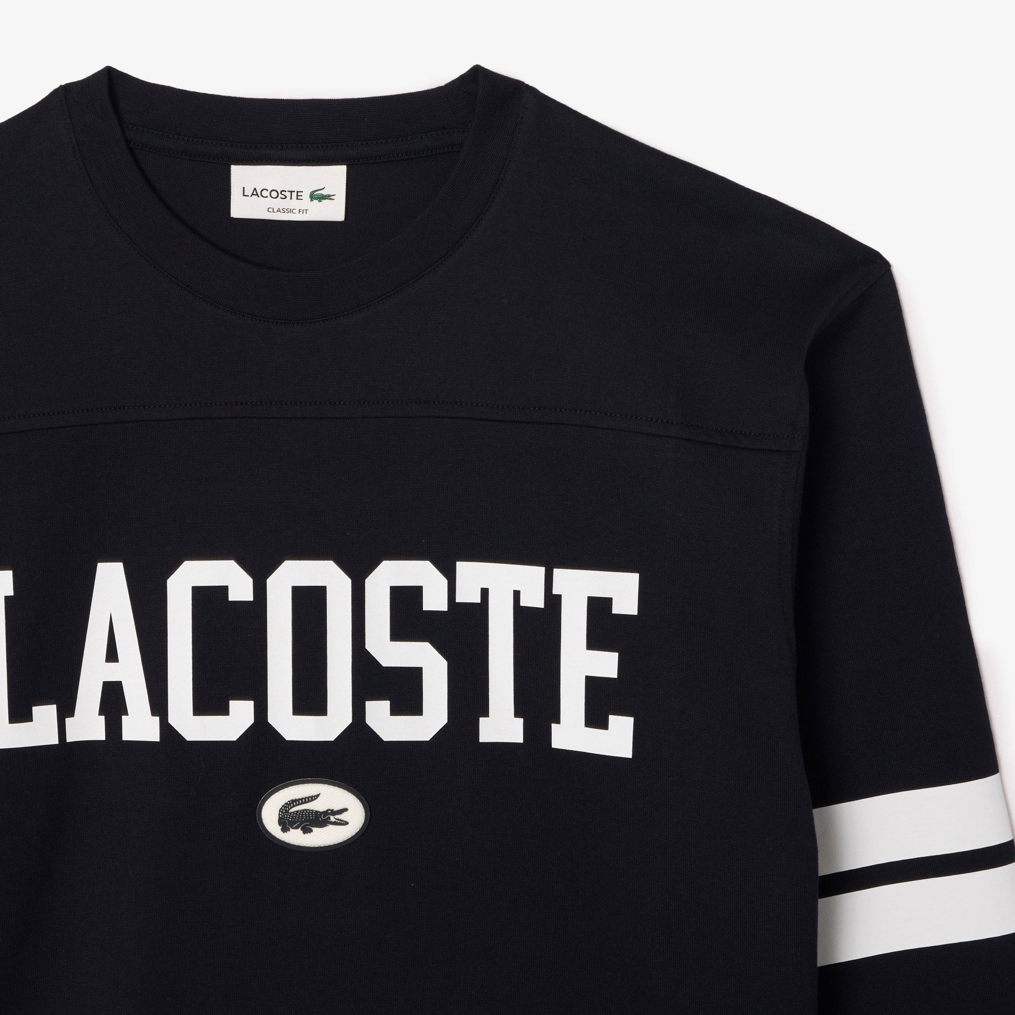 Lacoste Erkek Classic Fit Uzun Kollu Bisiklet Yaka Baskılı Siyah T-Shirt