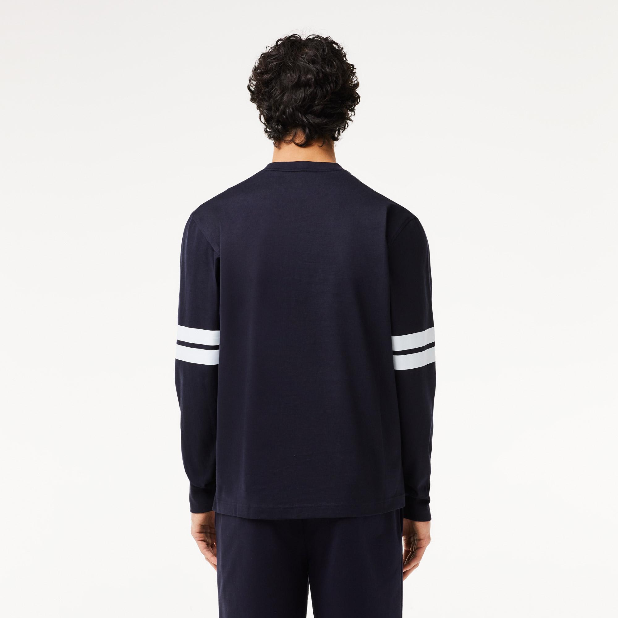 Lacoste Erkek Classic Fit Uzun Kollu Bisiklet Yaka Baskılı Siyah T-Shirt