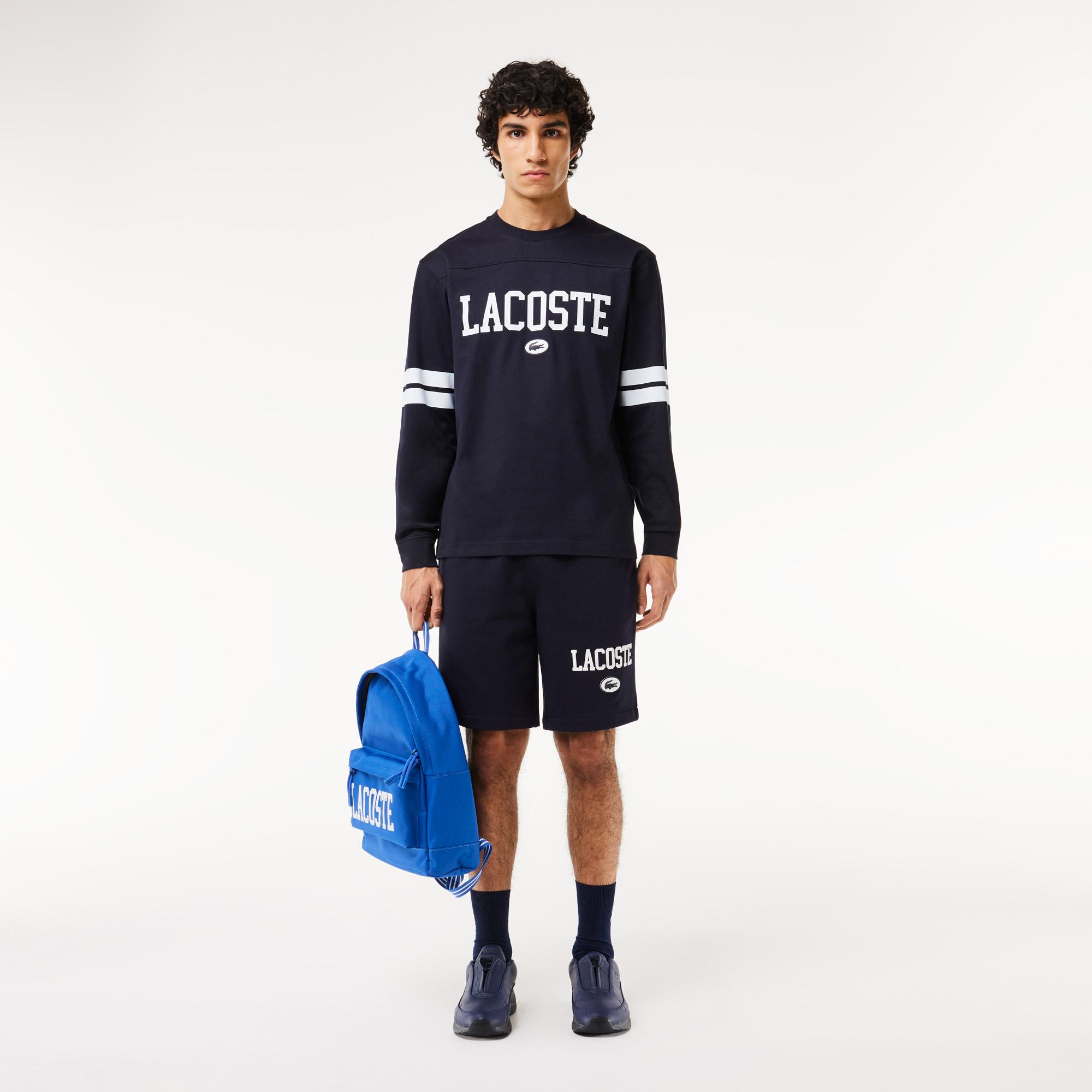 Lacoste Erkek Classic Fit Uzun Kollu Bisiklet Yaka Baskılı Siyah T-Shirt
