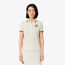 Lacoste Kadın Slim Fit Renk Bloklu Bej Polo Bej