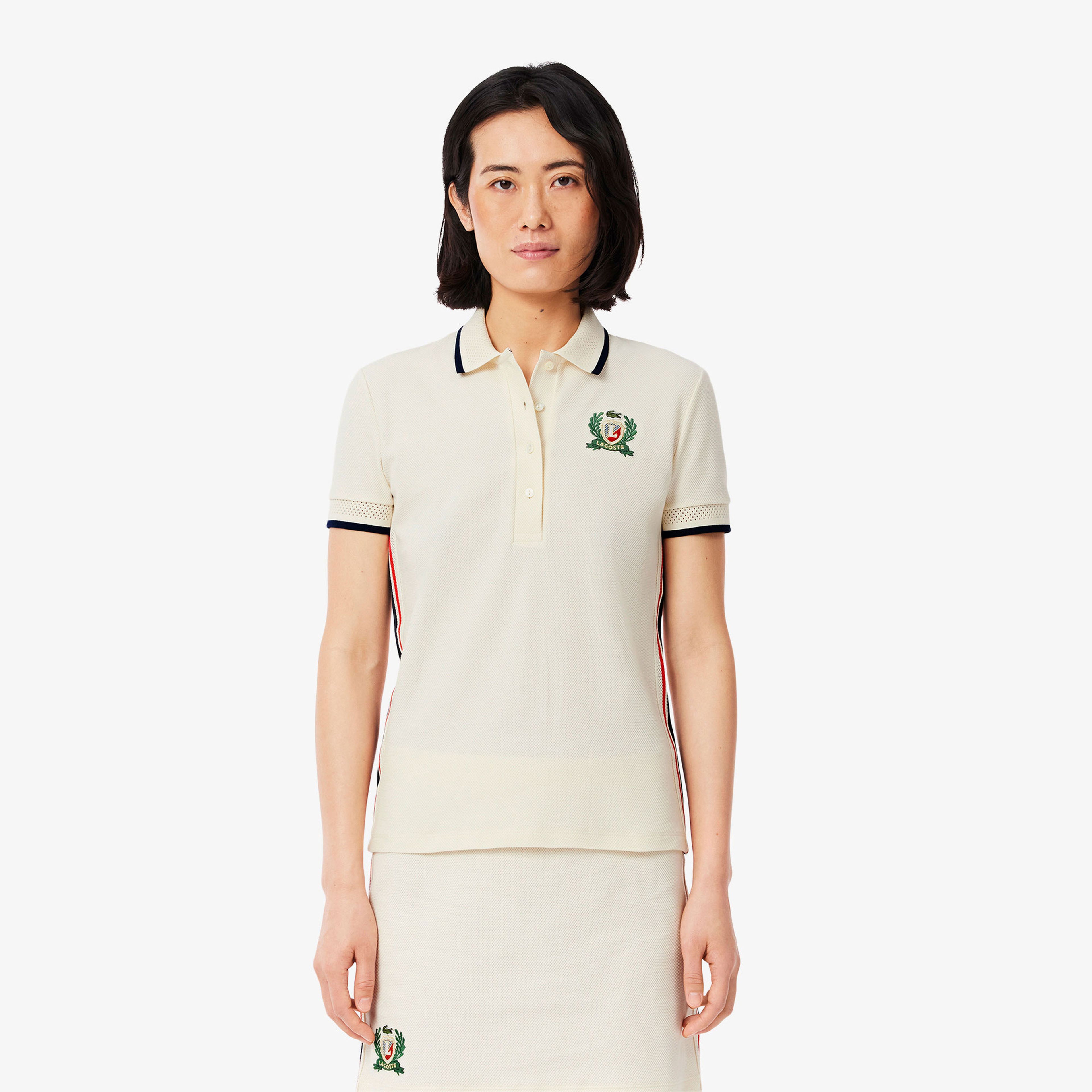 Lacoste Kadın Slim Fit Renk Bloklu Lacivert Polo