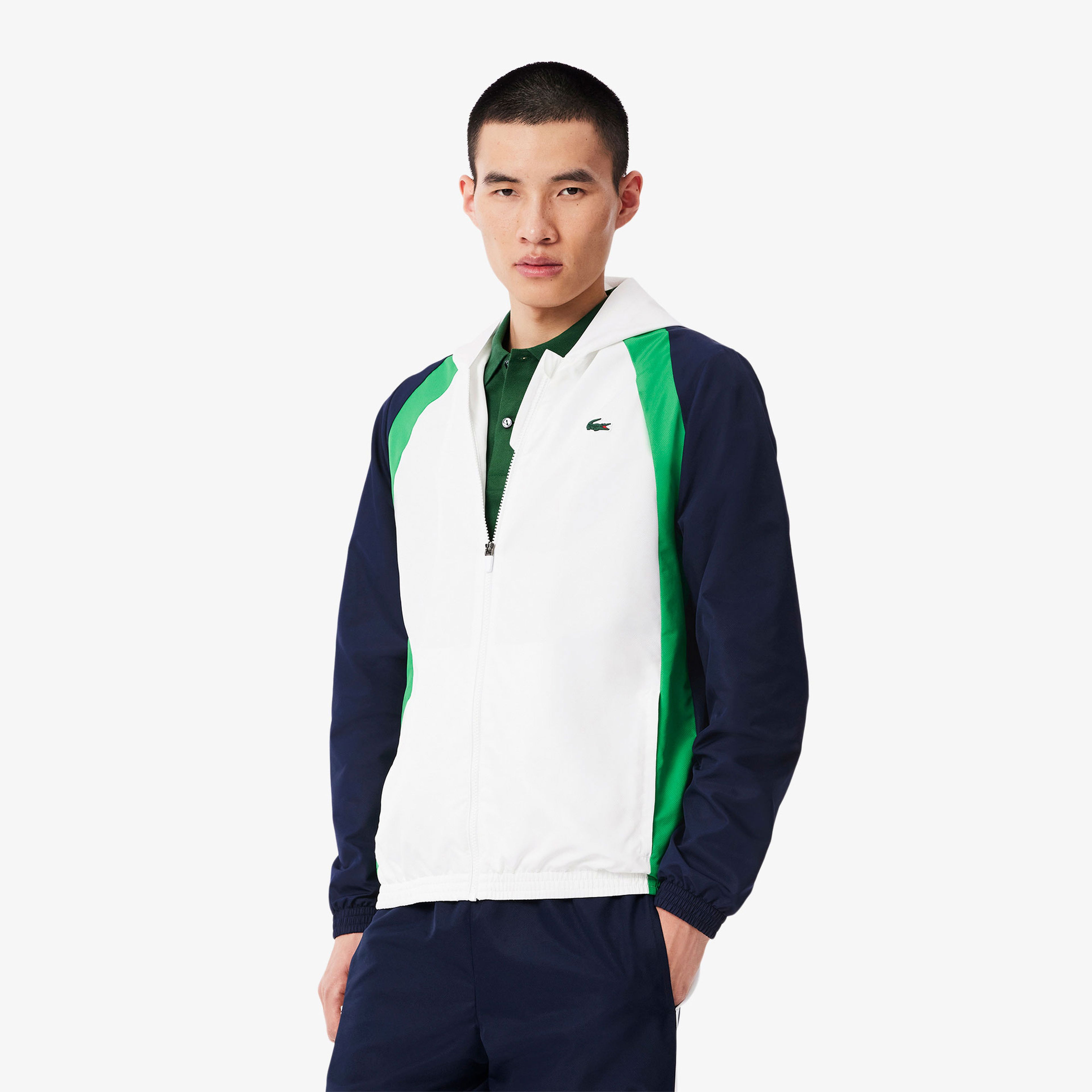 Lacoste Erkek Regular Fit Kapüşonlu Renk Bloklu Beyaz Eşofman Takımı