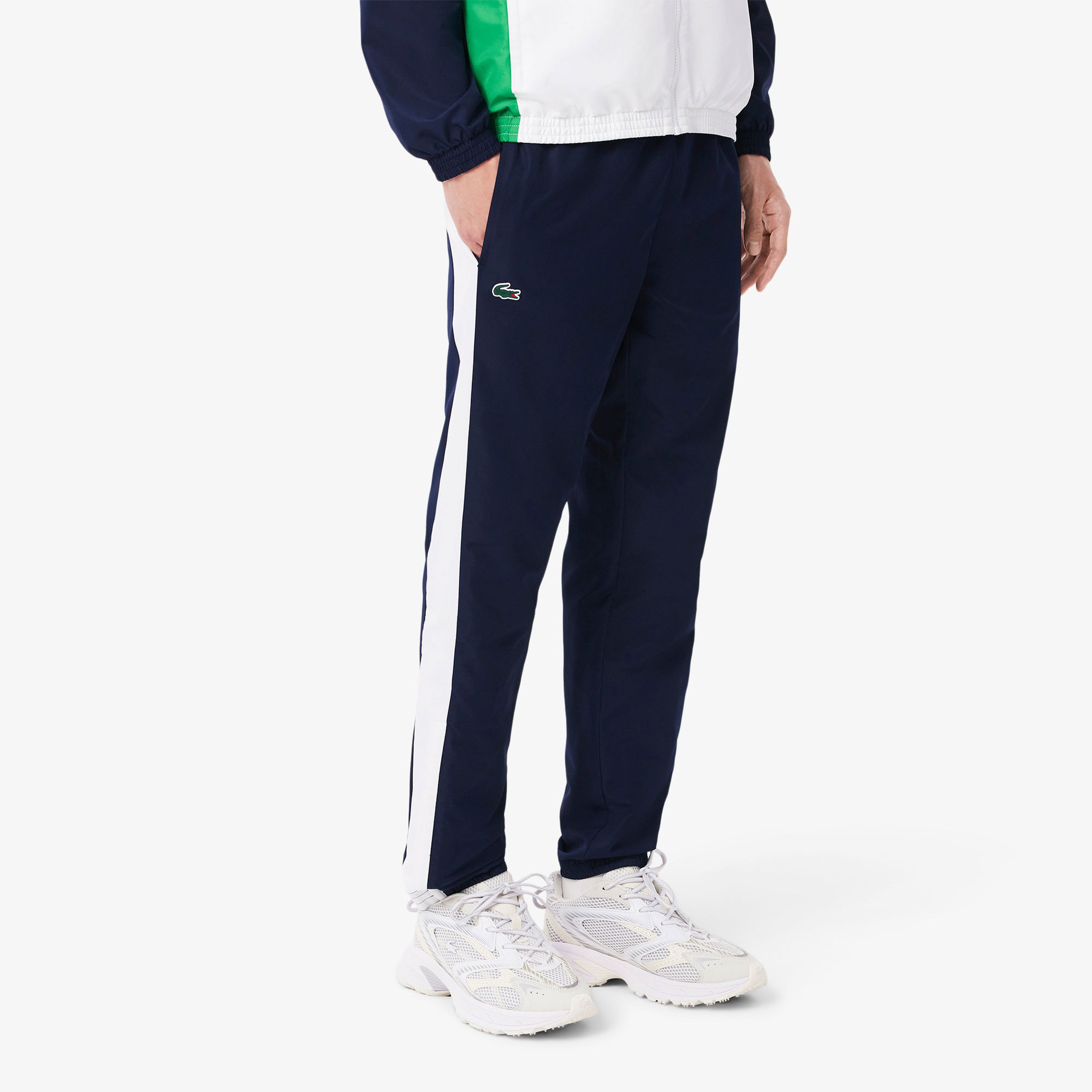 Lacoste Erkek Regular Fit Kapüşonlu Renk Bloklu Beyaz Eşofman Takımı