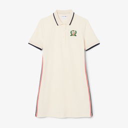 Lacoste Kadın Slim Fit Kısa Kollu Polo Yaka Renk Bloklu Krem Elbise Krem