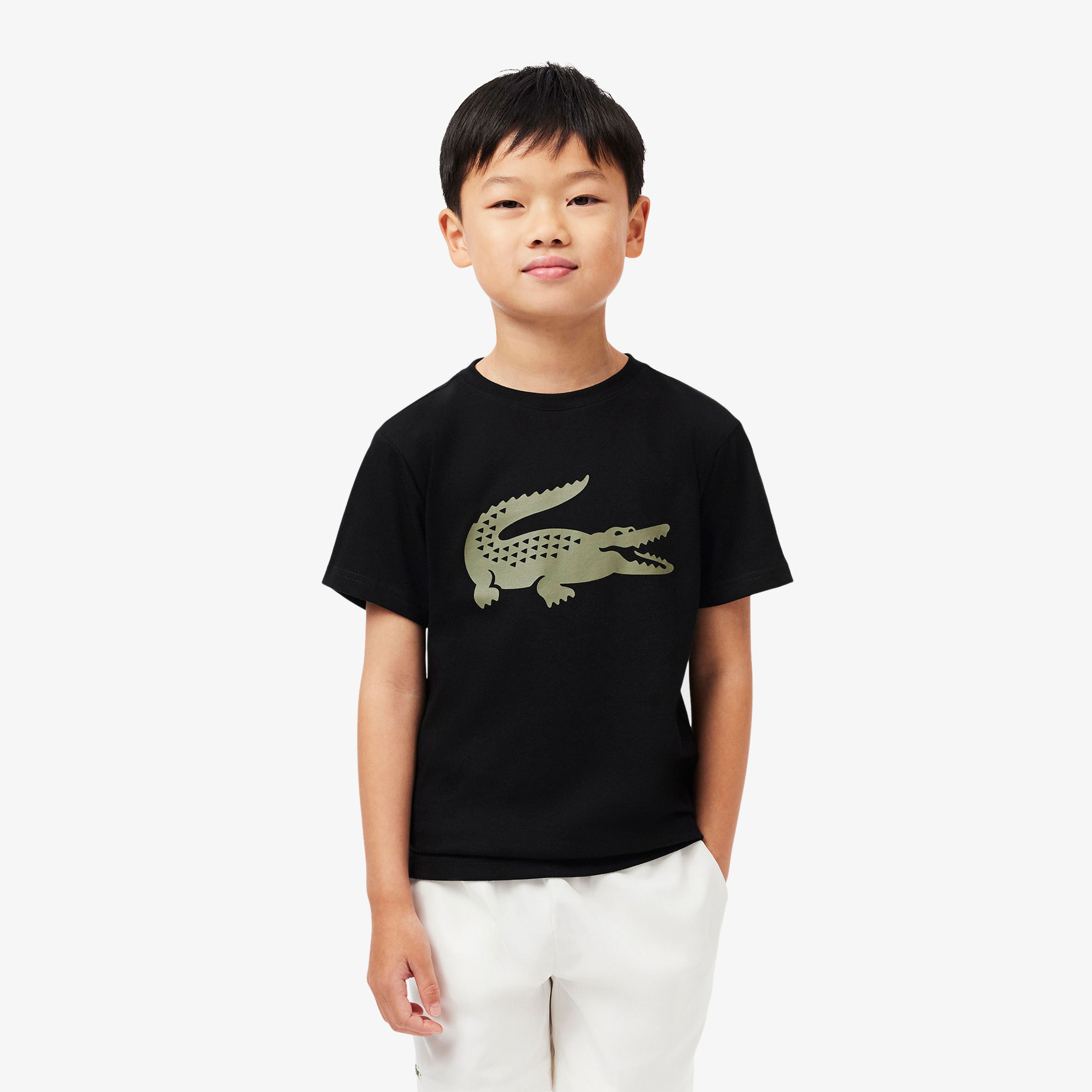 Lacoste Erkek Çocuk Oversize Fit Bisiklet Yaka Baskılı Siyah T-Shirt