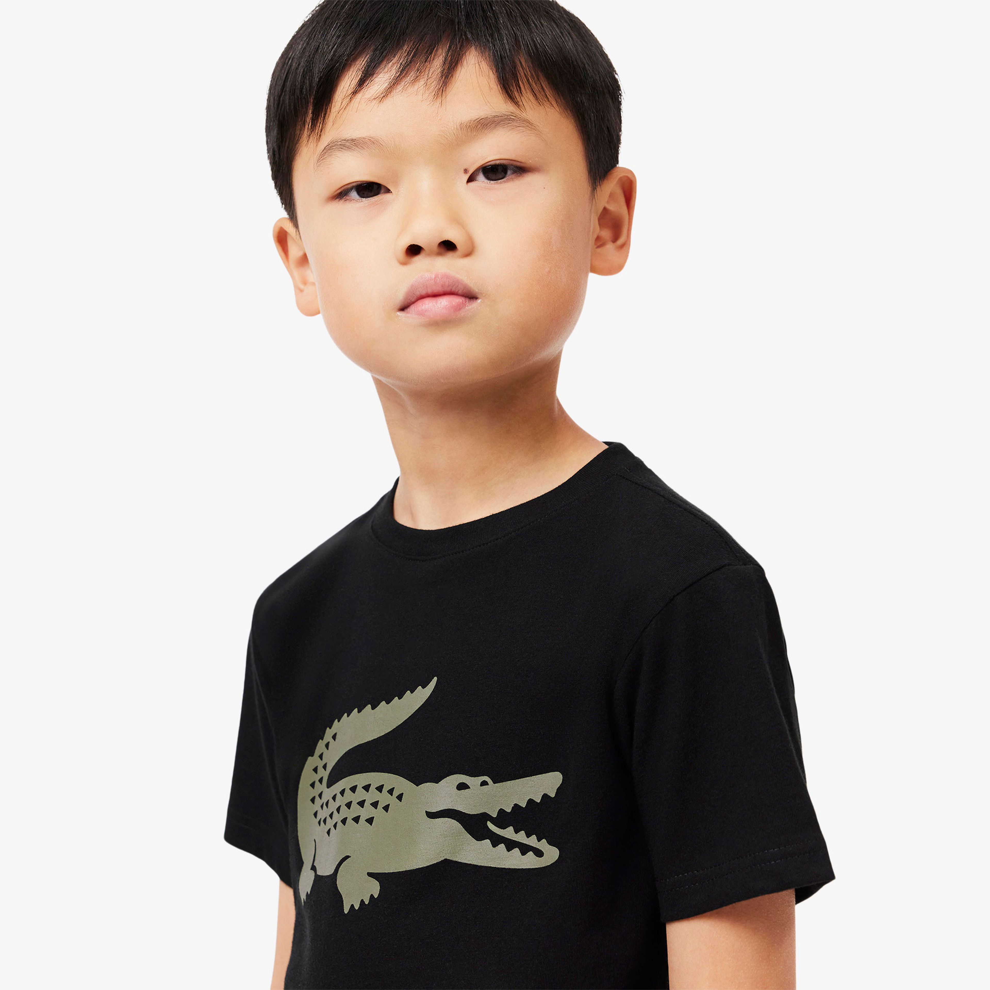 Lacoste Erkek Çocuk Oversize Fit Bisiklet Yaka Baskılı Siyah T-Shirt