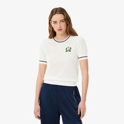 Lacoste Kadın Regular Fit Kısa Kollu Bisiklet Yaka Beyaz Triko Beyaz