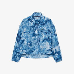 Lacoste Kadın Relaxed Fit Dik Yaka Desenli Mavi Ceket Mavi