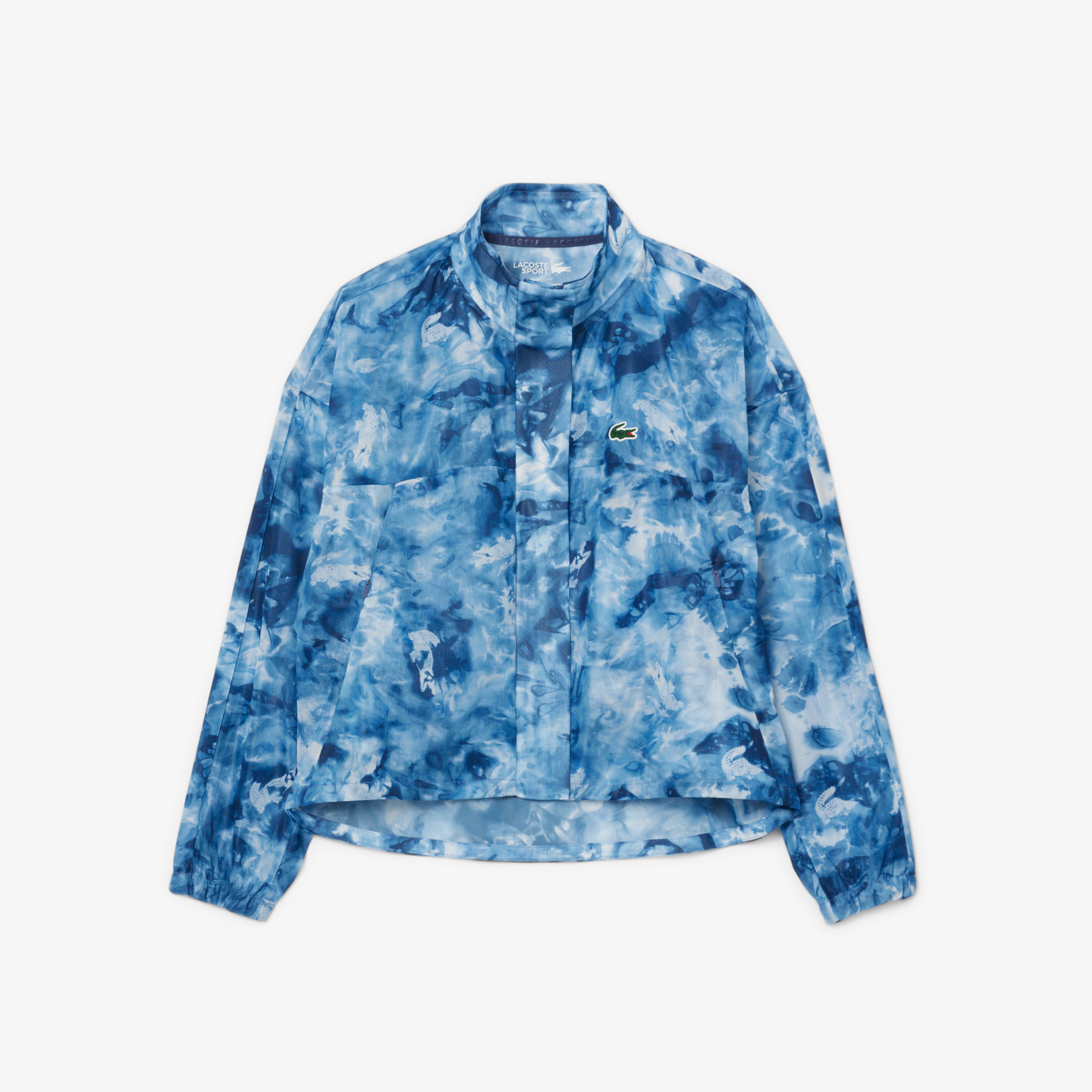 Lacoste Kadın Relaxed Fit Dik Yaka Desenli Mavi Ceket