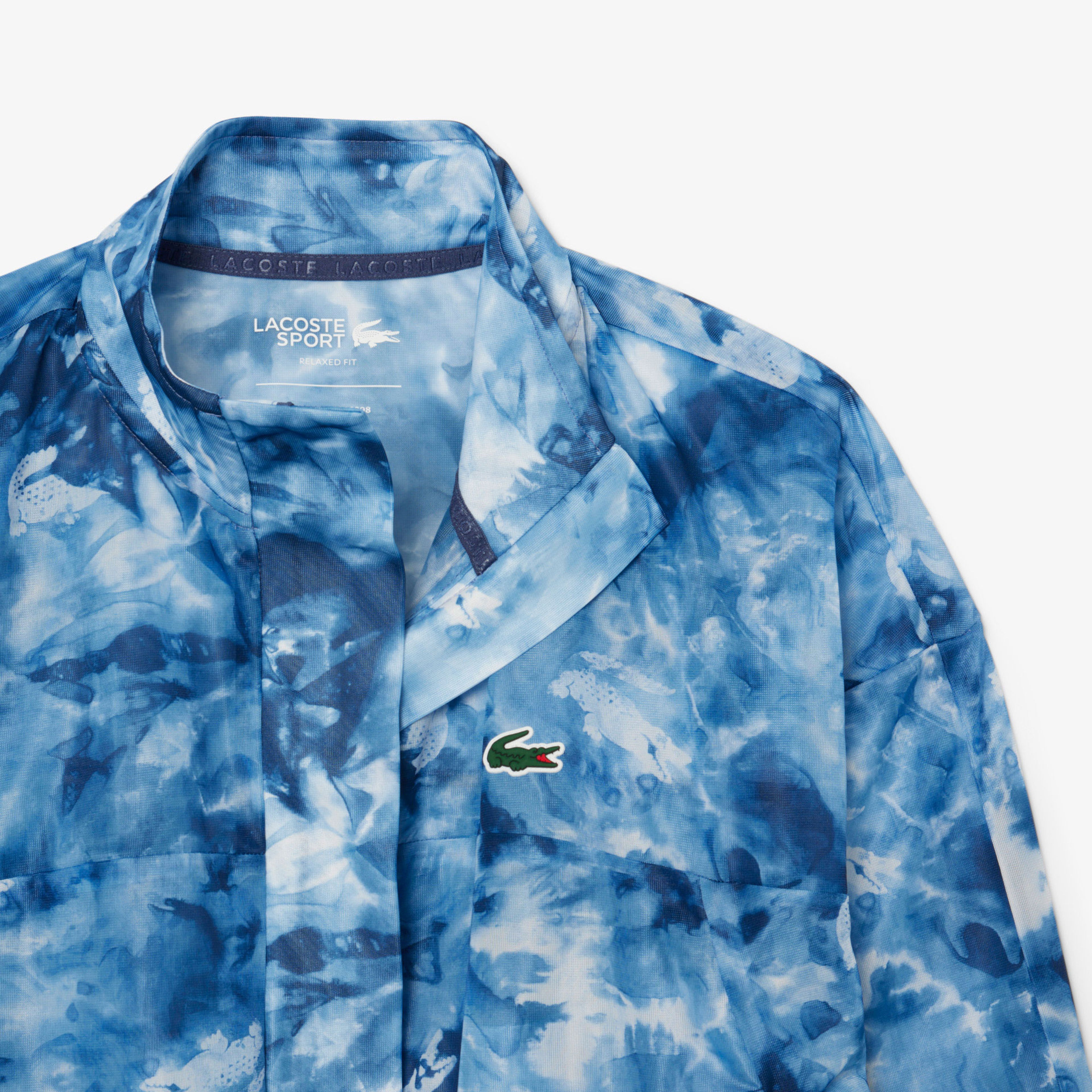 Lacoste Kadın Relaxed Fit Dik Yaka Desenli Mavi Ceket