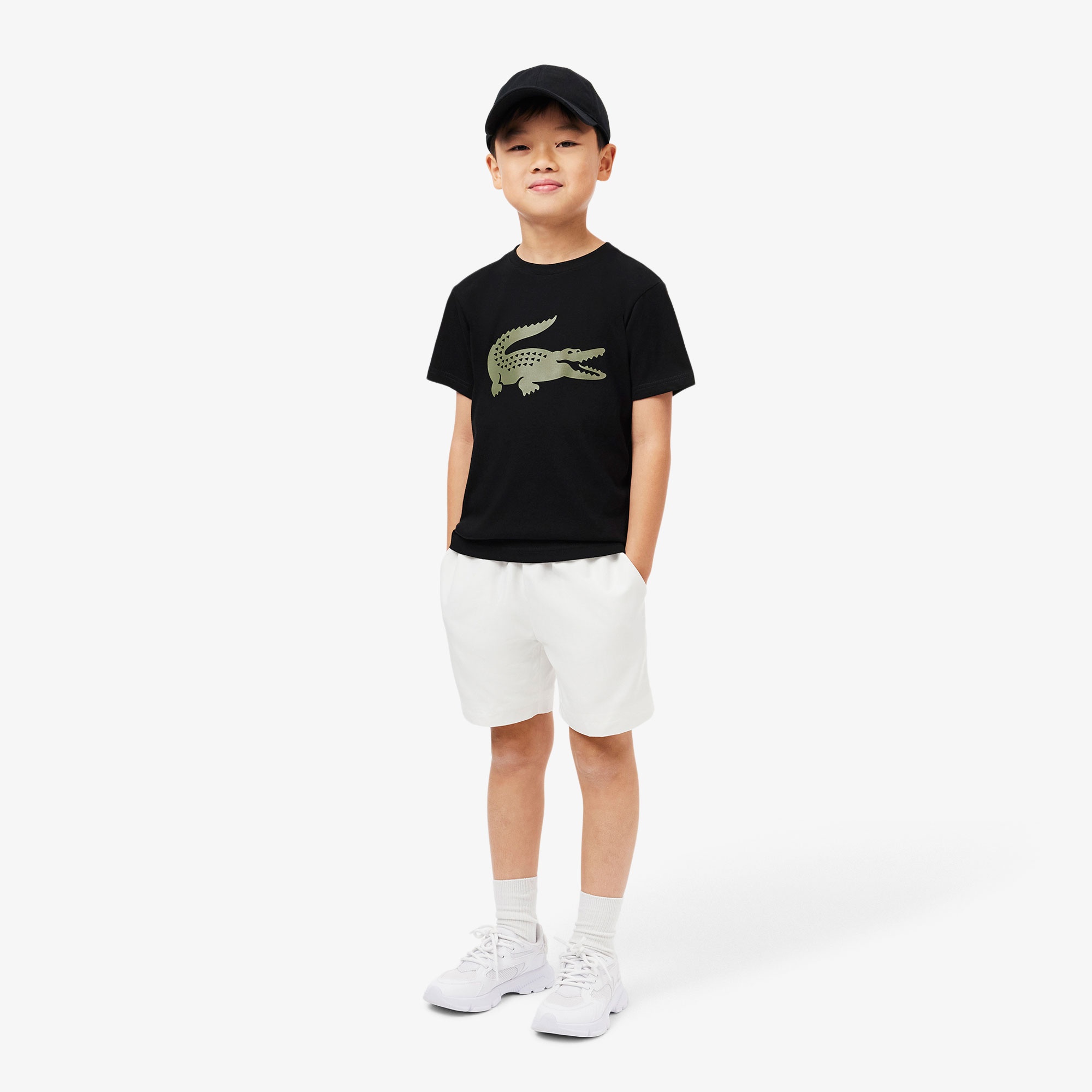 Lacoste Erkek Çocuk Oversize Fit Bisiklet Yaka Baskılı Siyah T-Shirt