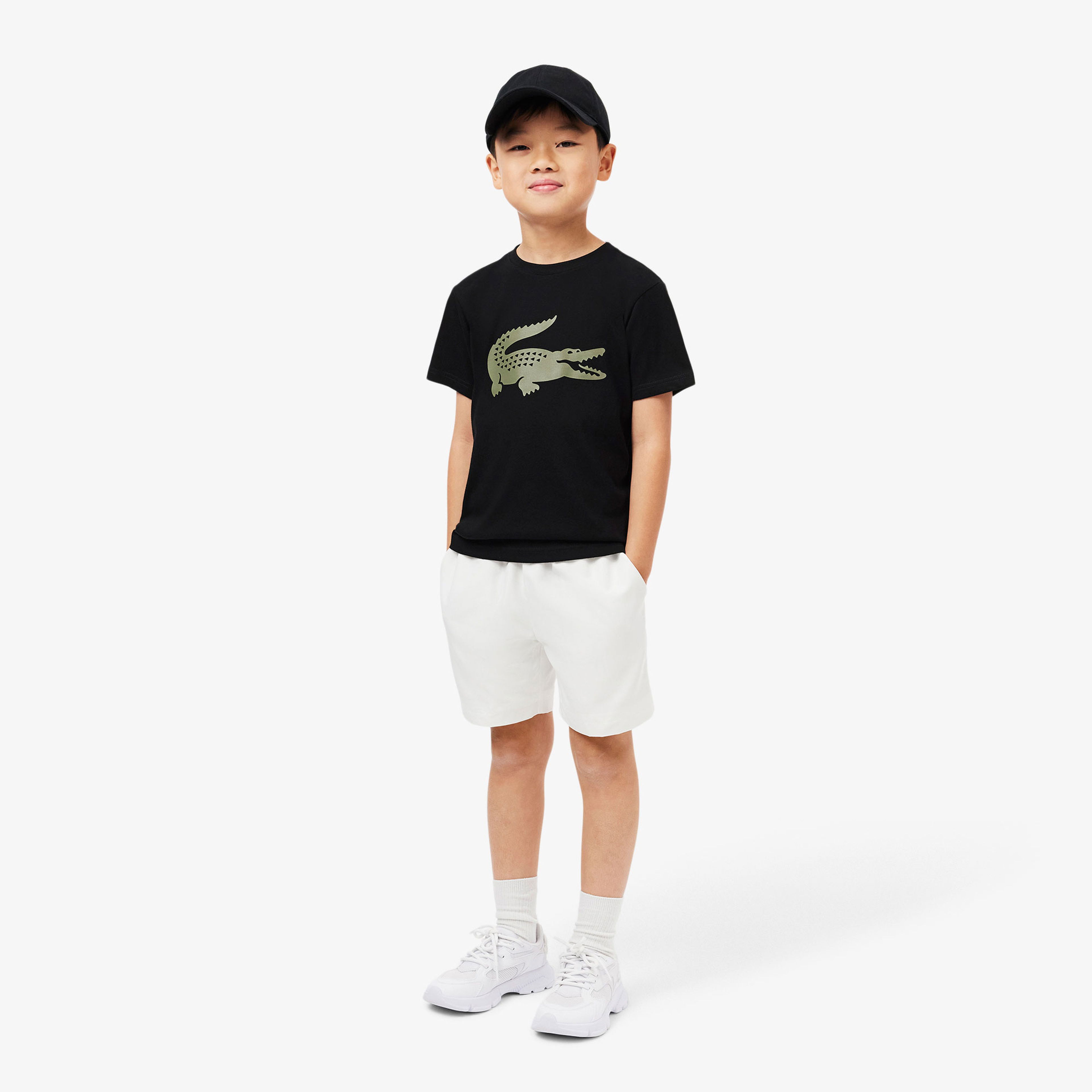 Lacoste Erkek Çocuk Oversize Fit Bisiklet Yaka Baskılı Siyah T-Shirt