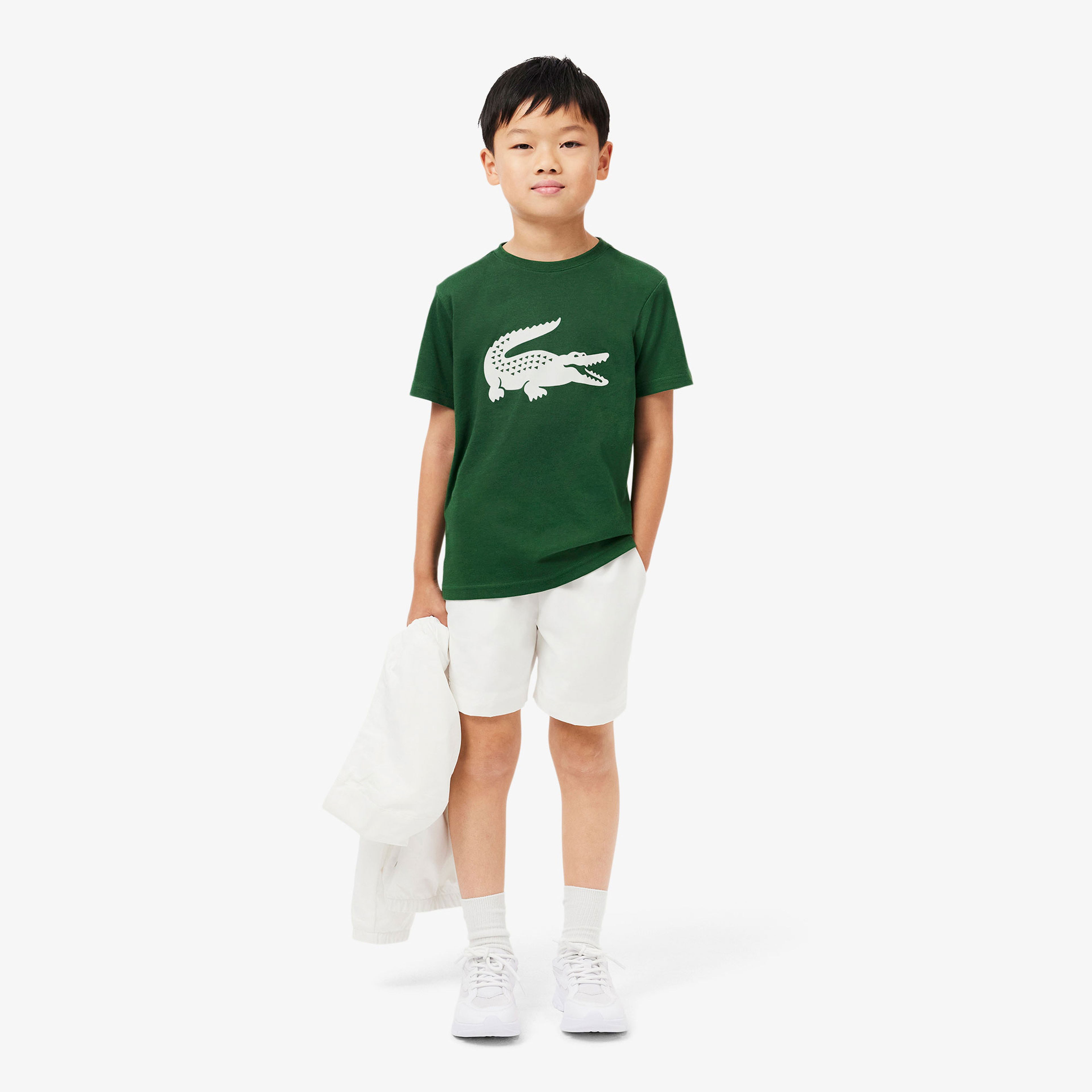 Lacoste Erkek Çocuk Oversize Fit Bisiklet Yaka Baskılı Yeşil T-Shirt