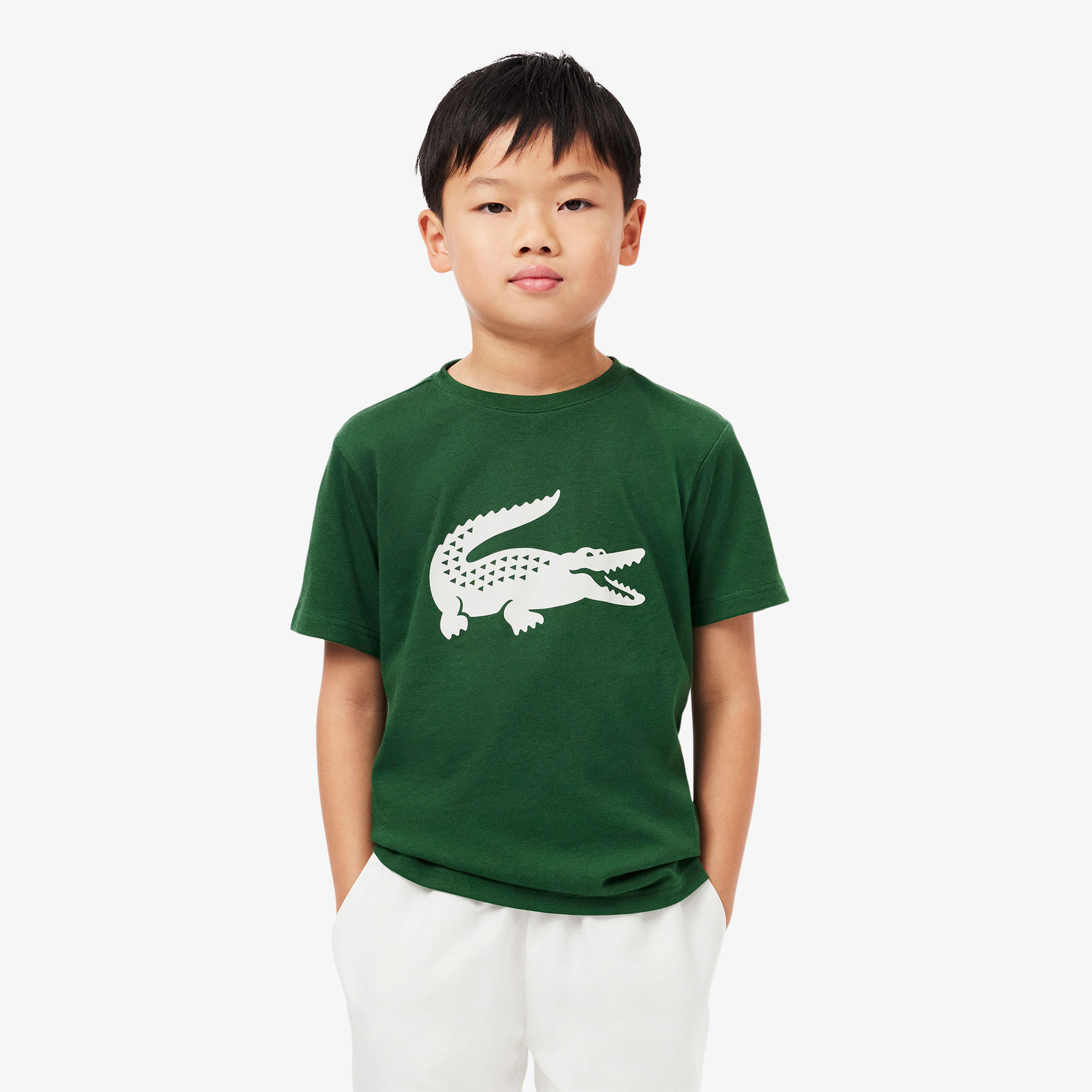 Lacoste Erkek Çocuk Oversize Fit Bisiklet Yaka Baskılı Yeşil T-Shirt