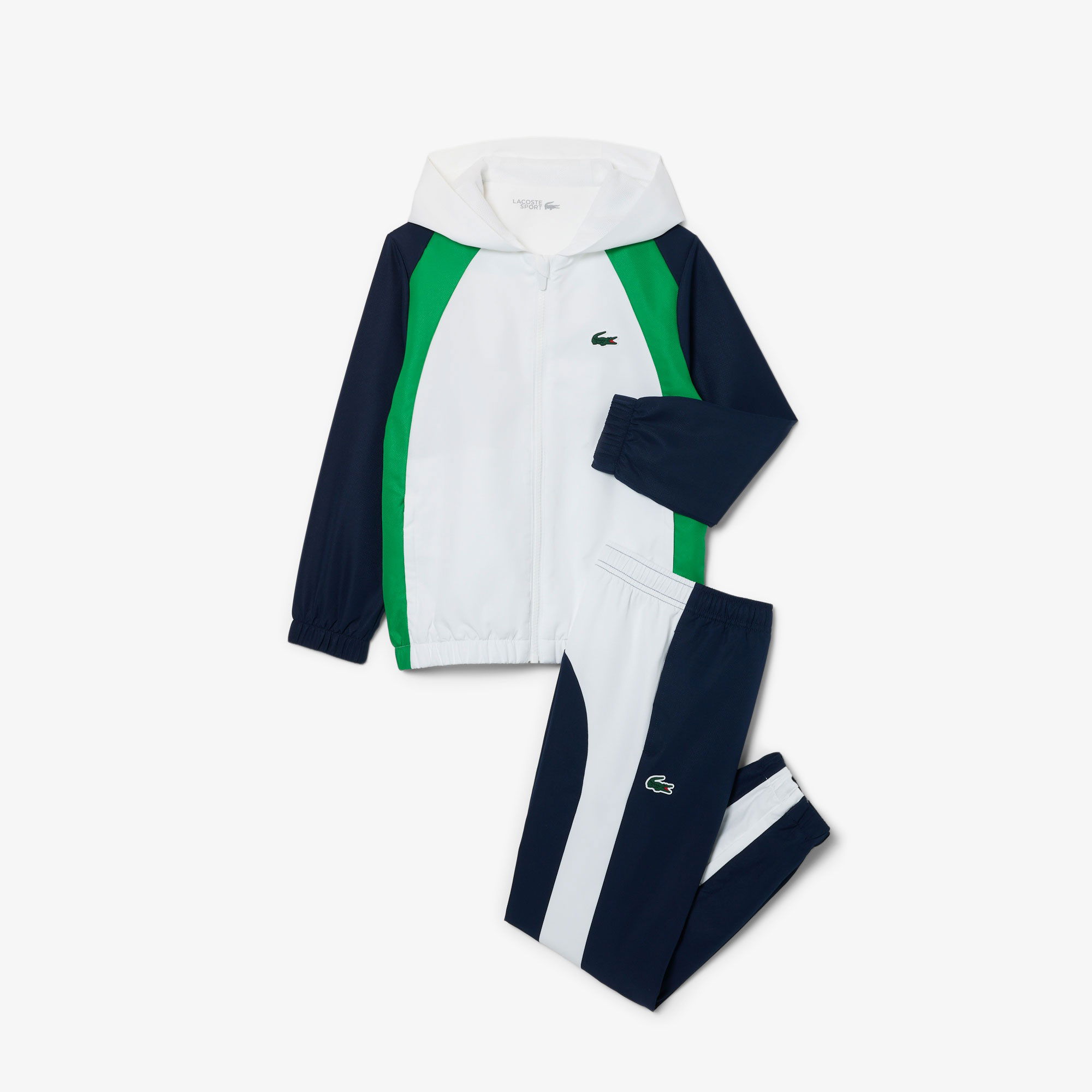 Lacoste Erkek Çocuk Kapüşonlu Renk Bloklu Beyaz Eşofman Takımı