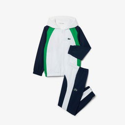 Lacoste Erkek Çocuk Kapüşonlu Renk Bloklu Beyaz Eşofman Takımı Beyaz