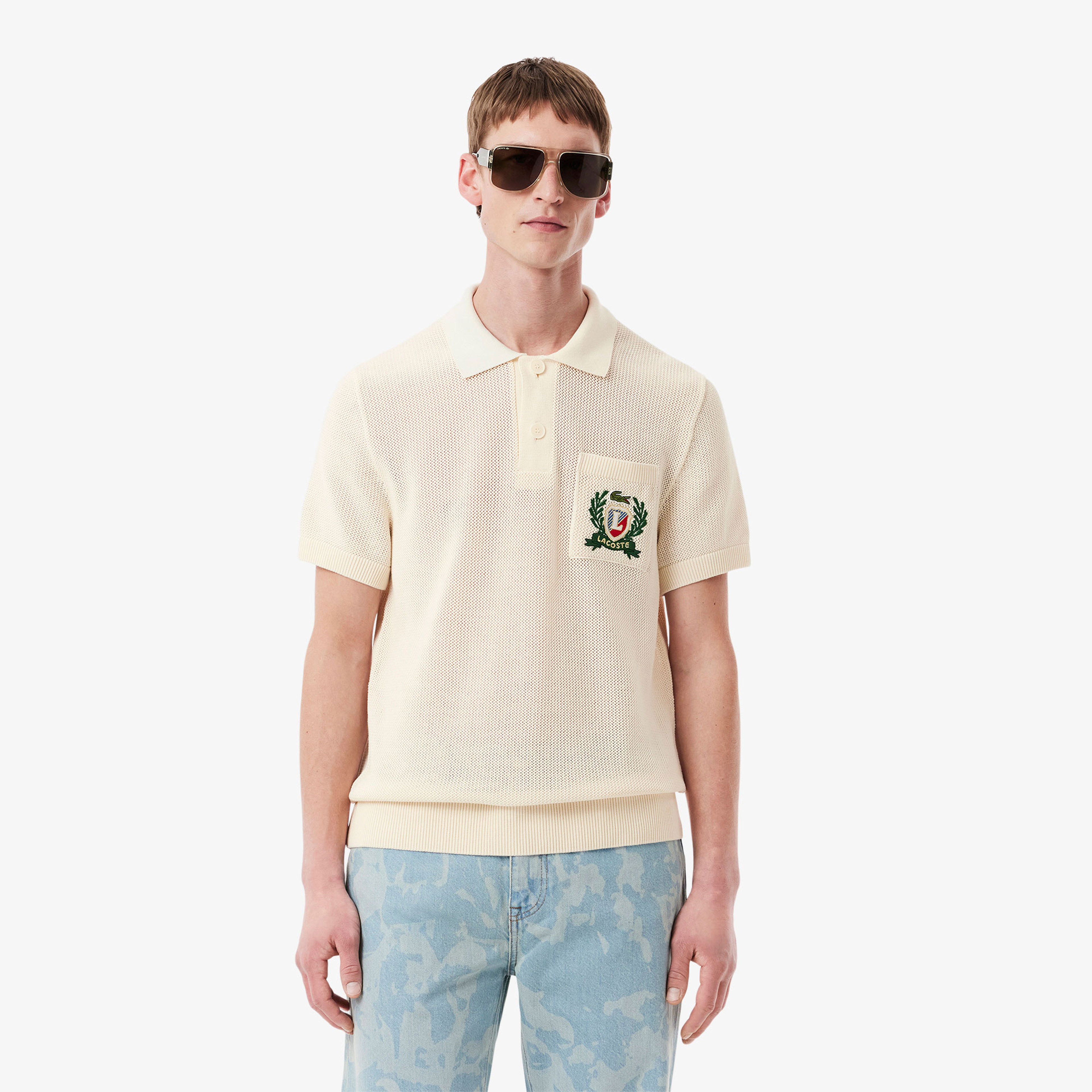 Lacoste Erkek Kısa Kollu Polo Yaka Krem Triko