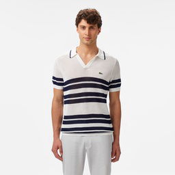Lacoste Erkek Classic Fit Kısa Kollu Polo Yaka Çizgili Beyaz Triko Beyaz