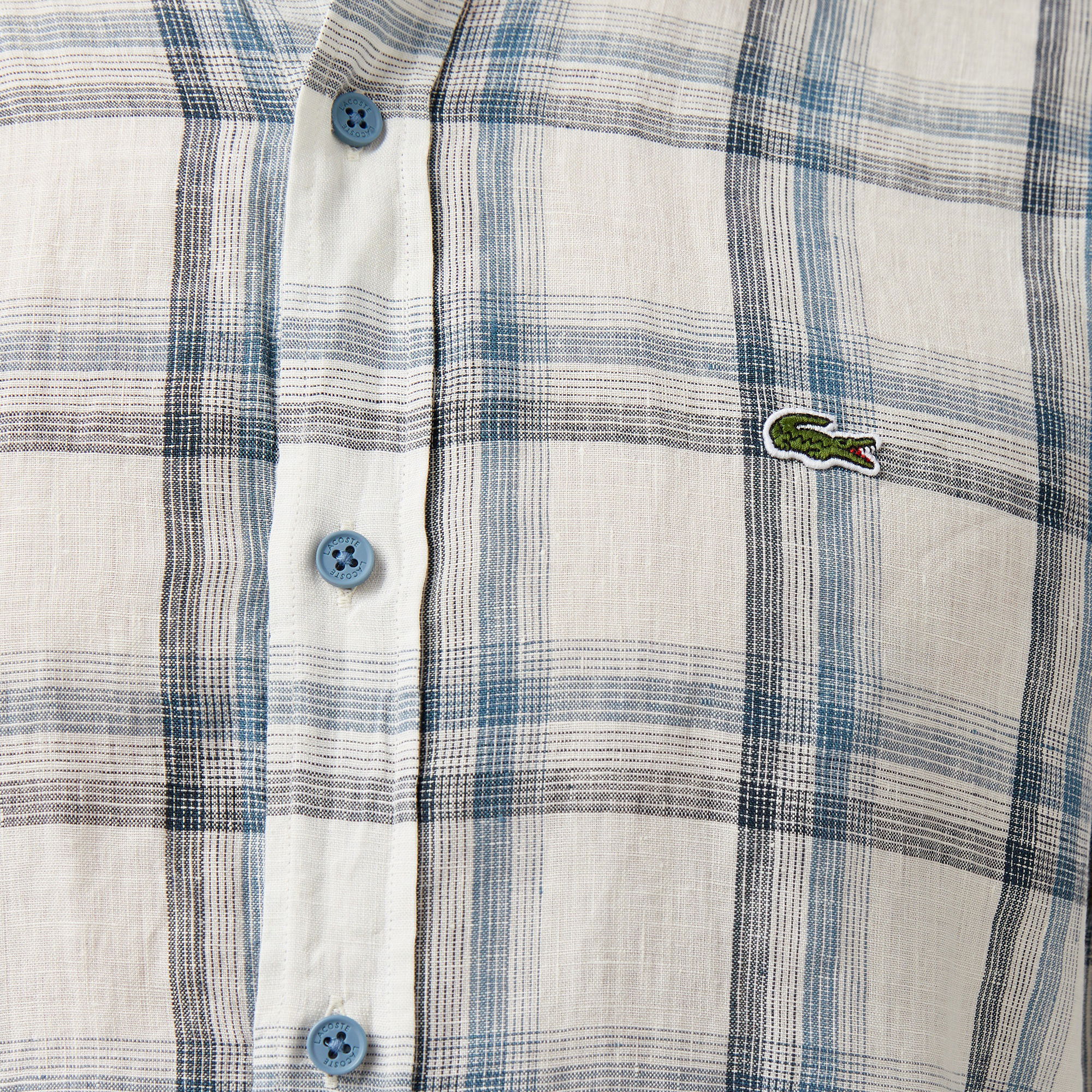 Lacoste Erkek Regular Fit Ekose Keten Koyu Mavi Gömlek